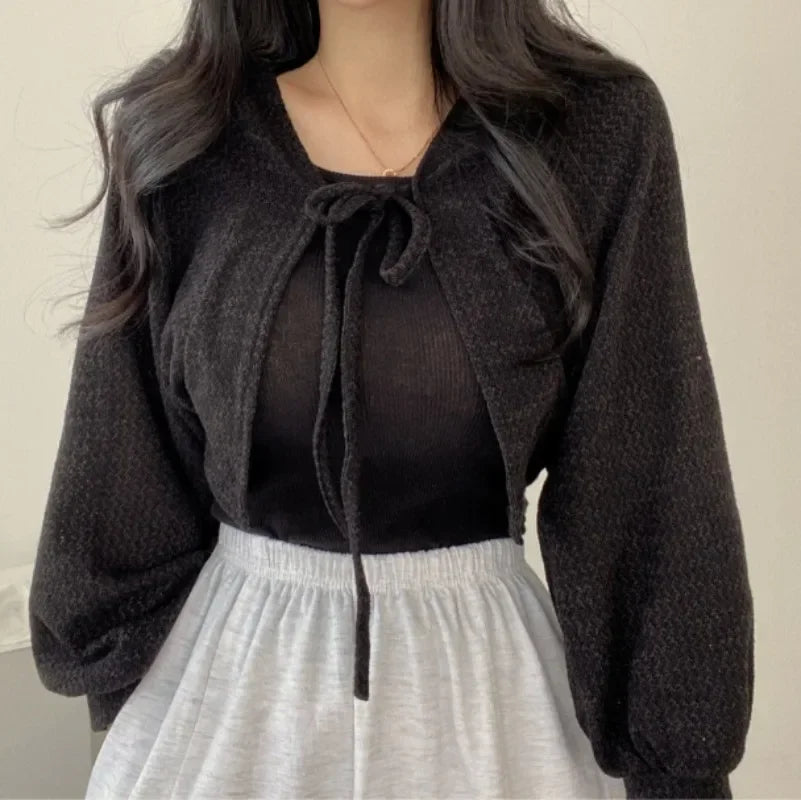 Cardigan Feminino de Renda Estilo Coreano – Manga Lanterna e Proteção Solar