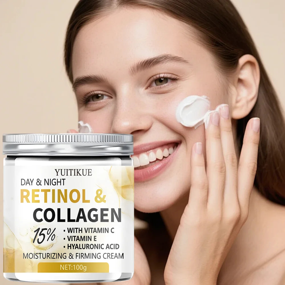 Creme Facial YUITIKUE Dia e Noite Colágeno Retinol 15% 100g – Efeito Lift, Firmeza e Antisinais com Ácido Hialurônico e Vitamina C/E
