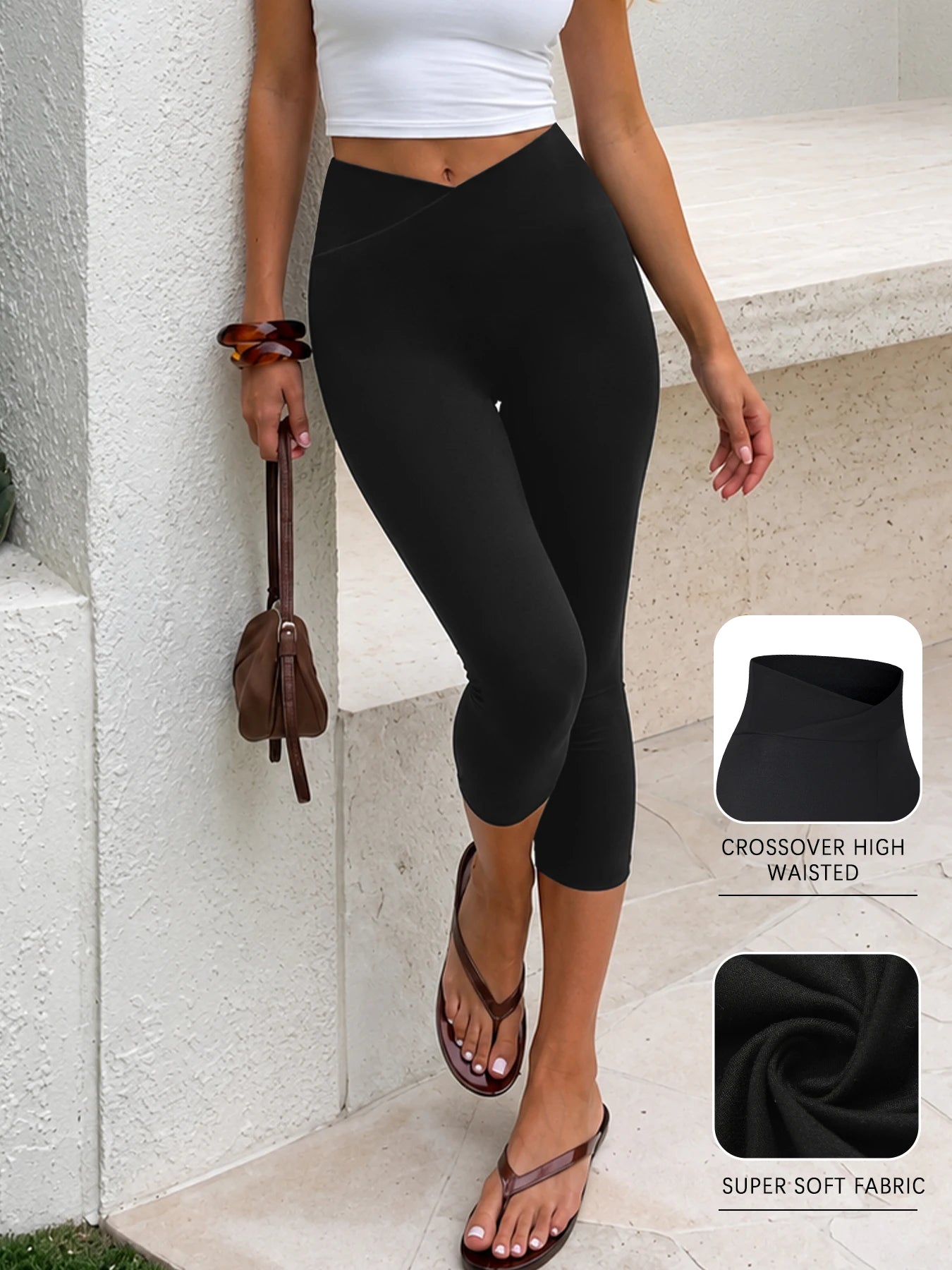 Calças Capri Femininas Super Macias de Cintura Alta com Controle de Barriga, Não Transparentes, para Treino, Yoga e Corrida
