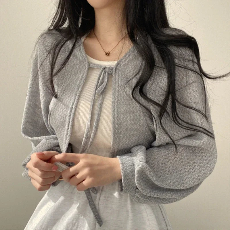 Cardigan Feminino de Renda Estilo Coreano – Manga Lanterna e Proteção Solar