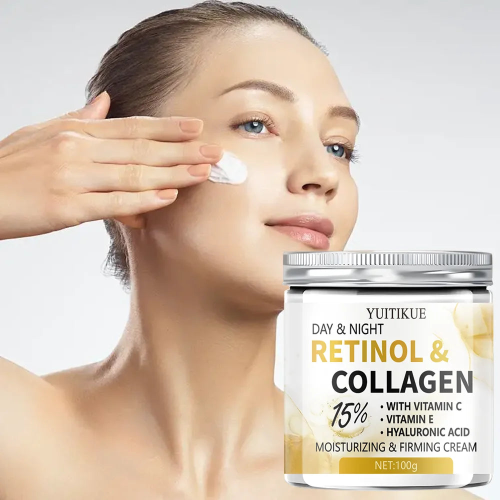 Creme Facial YUITIKUE Dia e Noite Colágeno Retinol 15% 100g – Efeito Lift, Firmeza e Antisinais com Ácido Hialurônico e Vitamina C/E