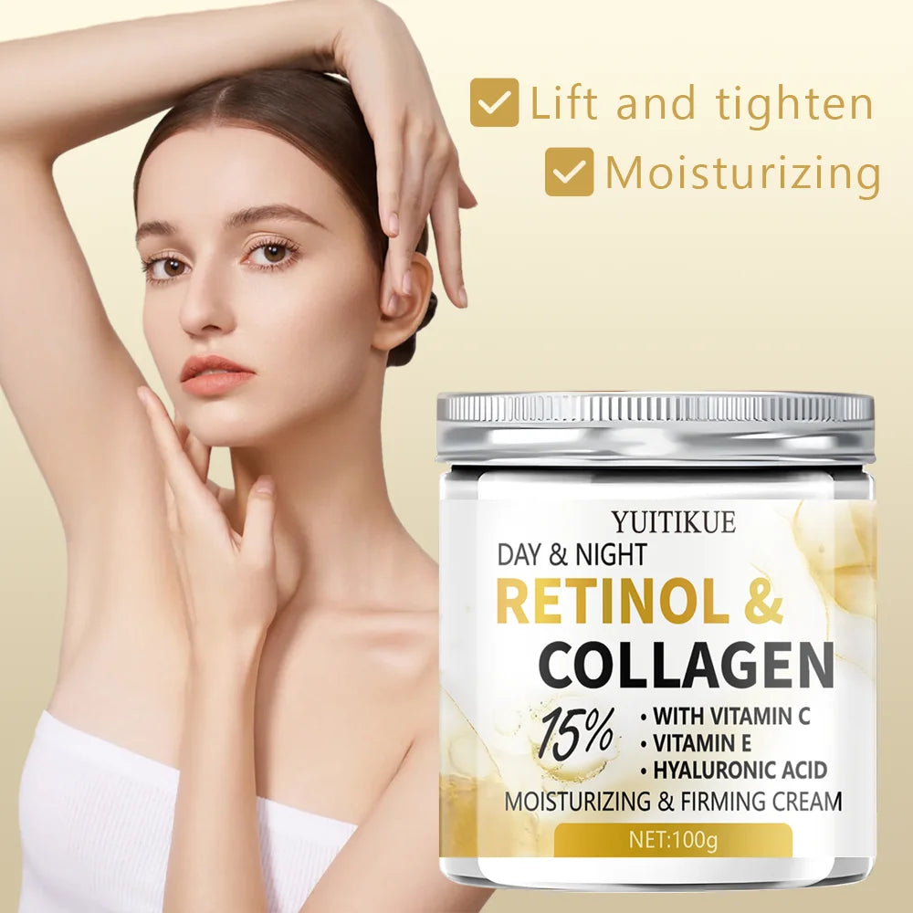 Creme Facial YUITIKUE Dia e Noite Colágeno Retinol 15% 100g – Efeito Lift, Firmeza e Antisinais com Ácido Hialurônico e Vitamina C/E